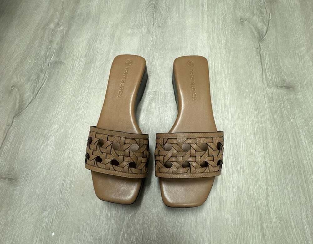 Tory Burch Woven Leather Platform Slide Sandals Size 7.5M
